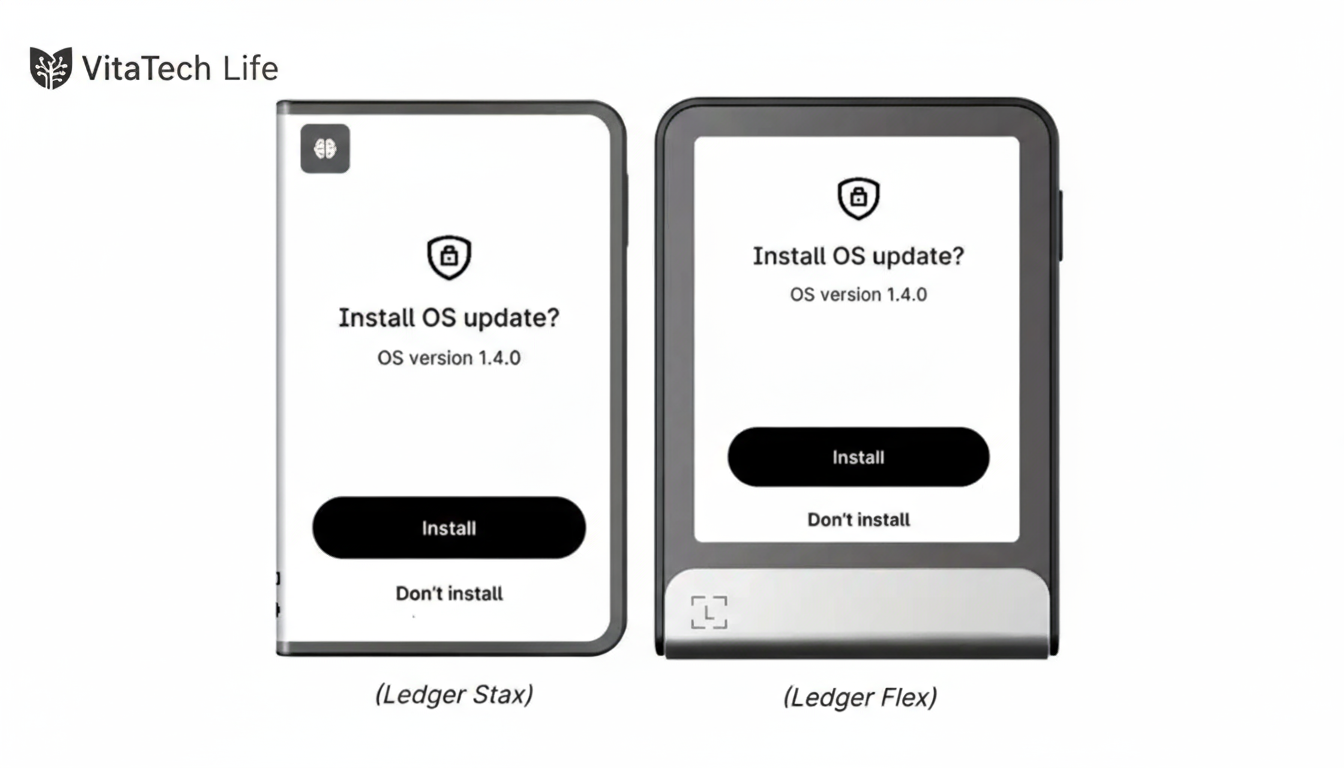 کاور آموزشی آپدیت فریمور Ledger Stax و Ledger Flex با لوگوی Vitatech Life